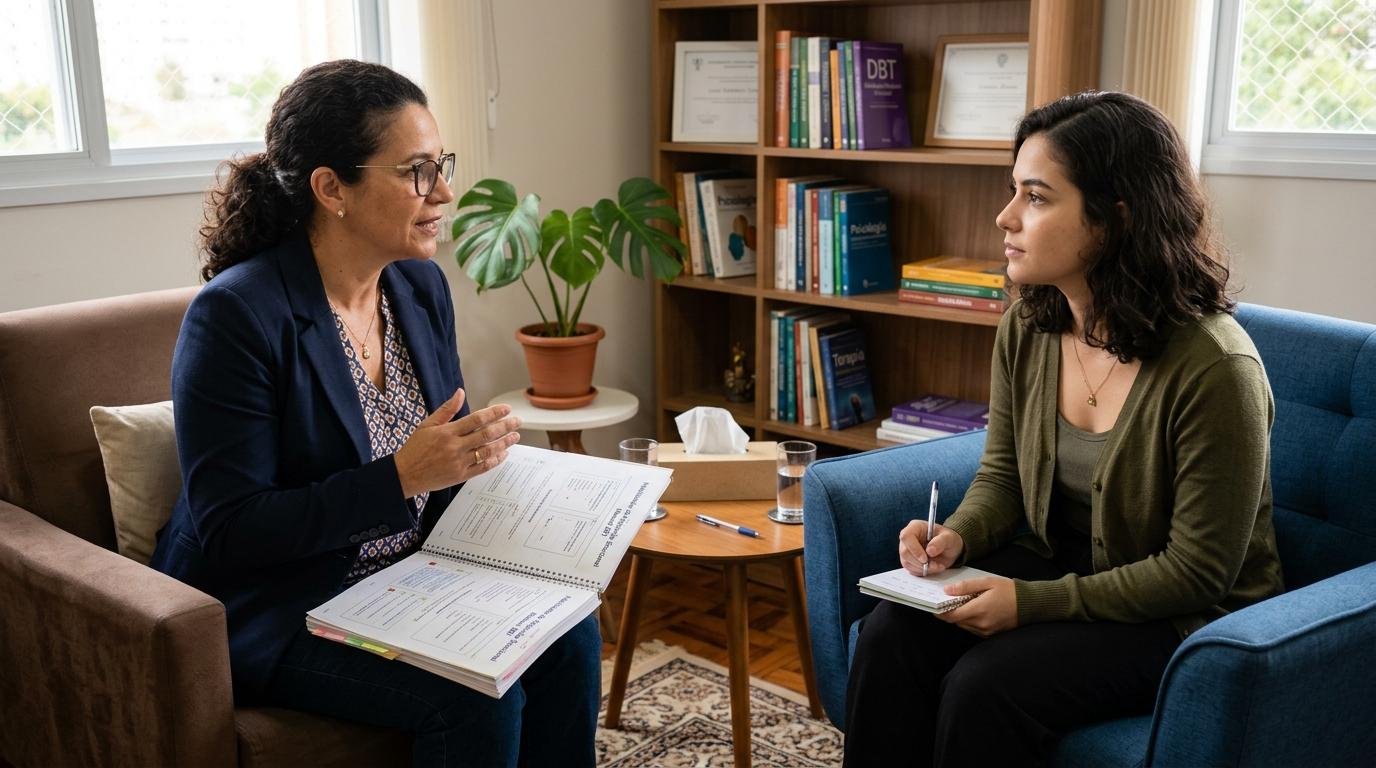 Clinician listening attentively to a patient during a behavioral health appointment