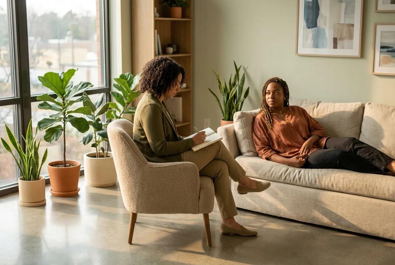 Behavioral health professional discussing care with a patient